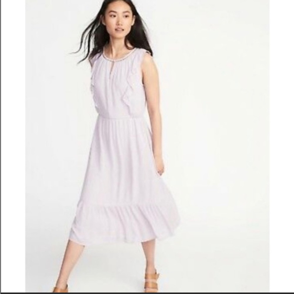 Lavender Swiss Dot Ruffle MIDI Dress
